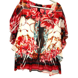 Style & Co. Womens Top Sz 2x floral Bling butterfly sleeve Artsy boho fairy work